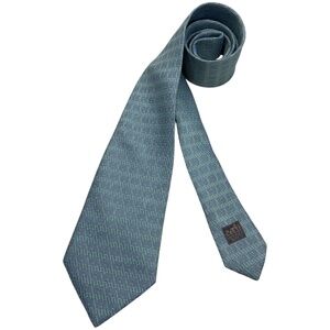 HERMÈS 758702 T Blue/Green Geometric Monogram H Silk LUXURY Tie FRANCE